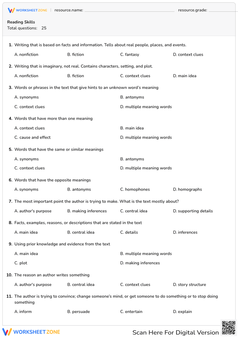 Literacy Skills: Fiction, Nonfiction, and Word Meanings - Page 1