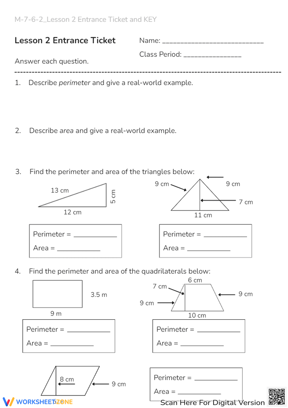 Area & Perimeter Practice: Triangles & Quadrilaterals! - Page 1