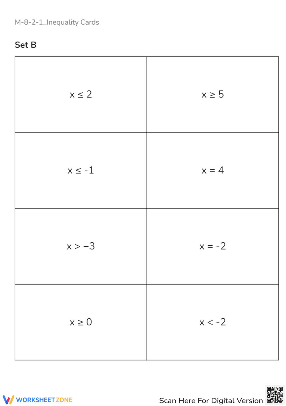 Exploring Inequalities: Hands-On Card Activity for Math M-8-2-1 - Page 2