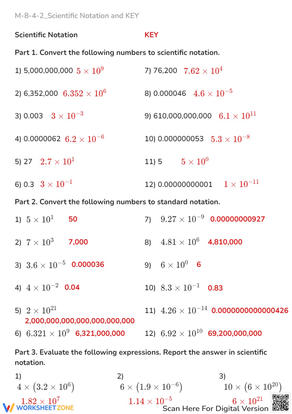 Scientific Notation Practice: Convert & Evaluate - Grades 7-9 - Page 2