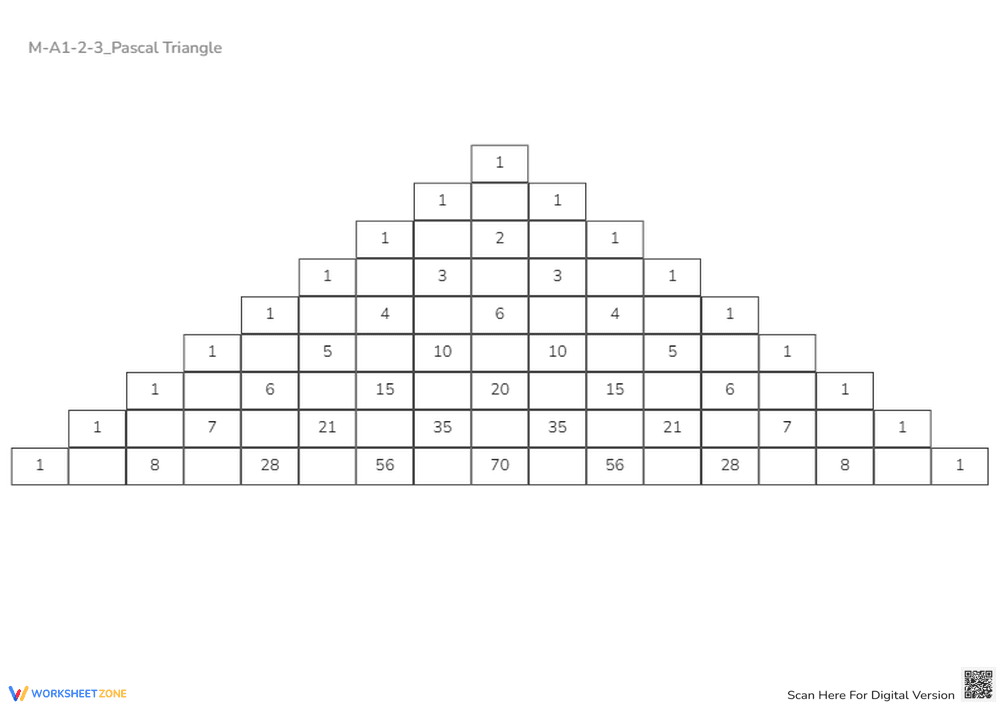 Pascal's Triangle Worksheet - Number Patterns & Addition Fun - Page 1