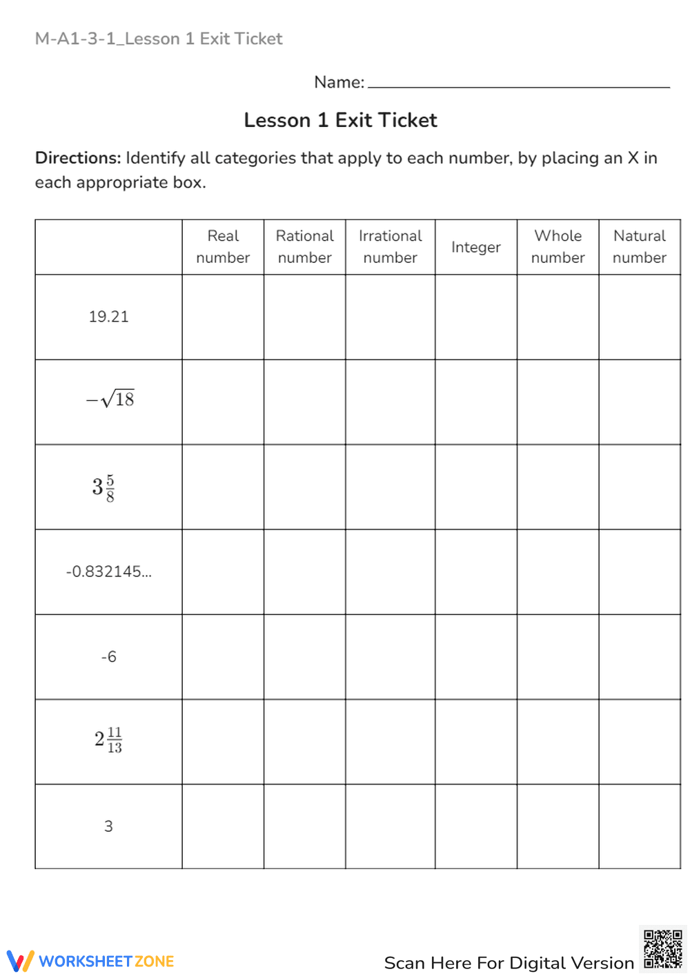 M-A1-3-1_Lesson 1 Exit Ticket - Page 1