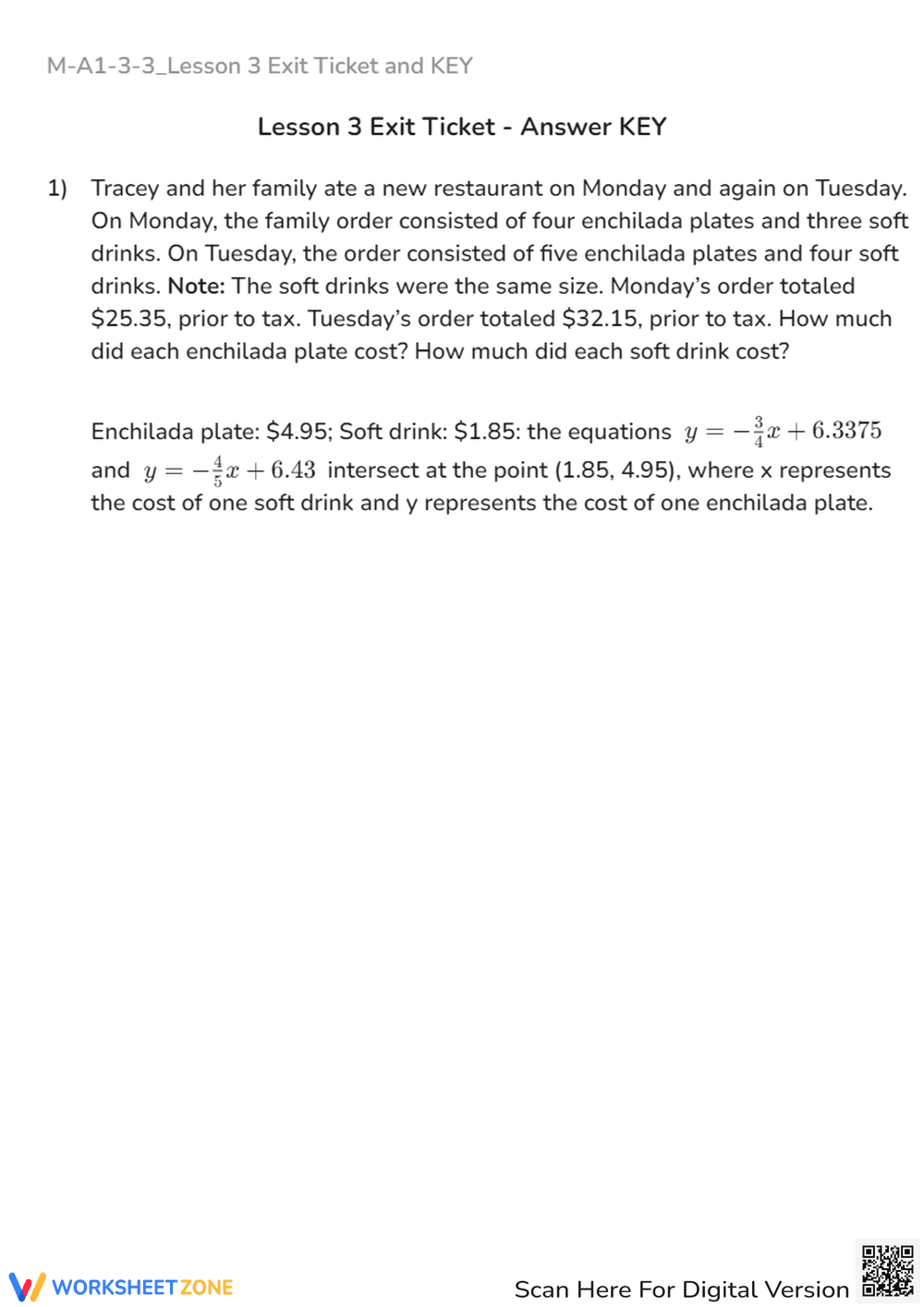 M-A1-3-3_Lesson 3 Exit Ticket and KEY - Page 2