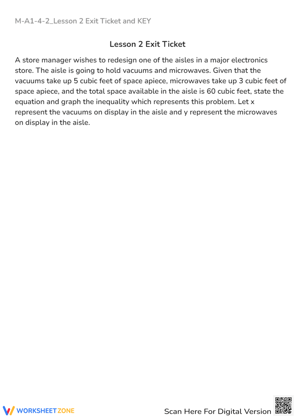 Inequality Word Problem: Vacuums & Microwaves - Exit Ticket - Page 1