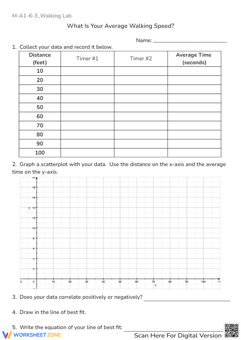 Walking Speed Lab: Graphing & Data Analysis Worksheet - Page 1