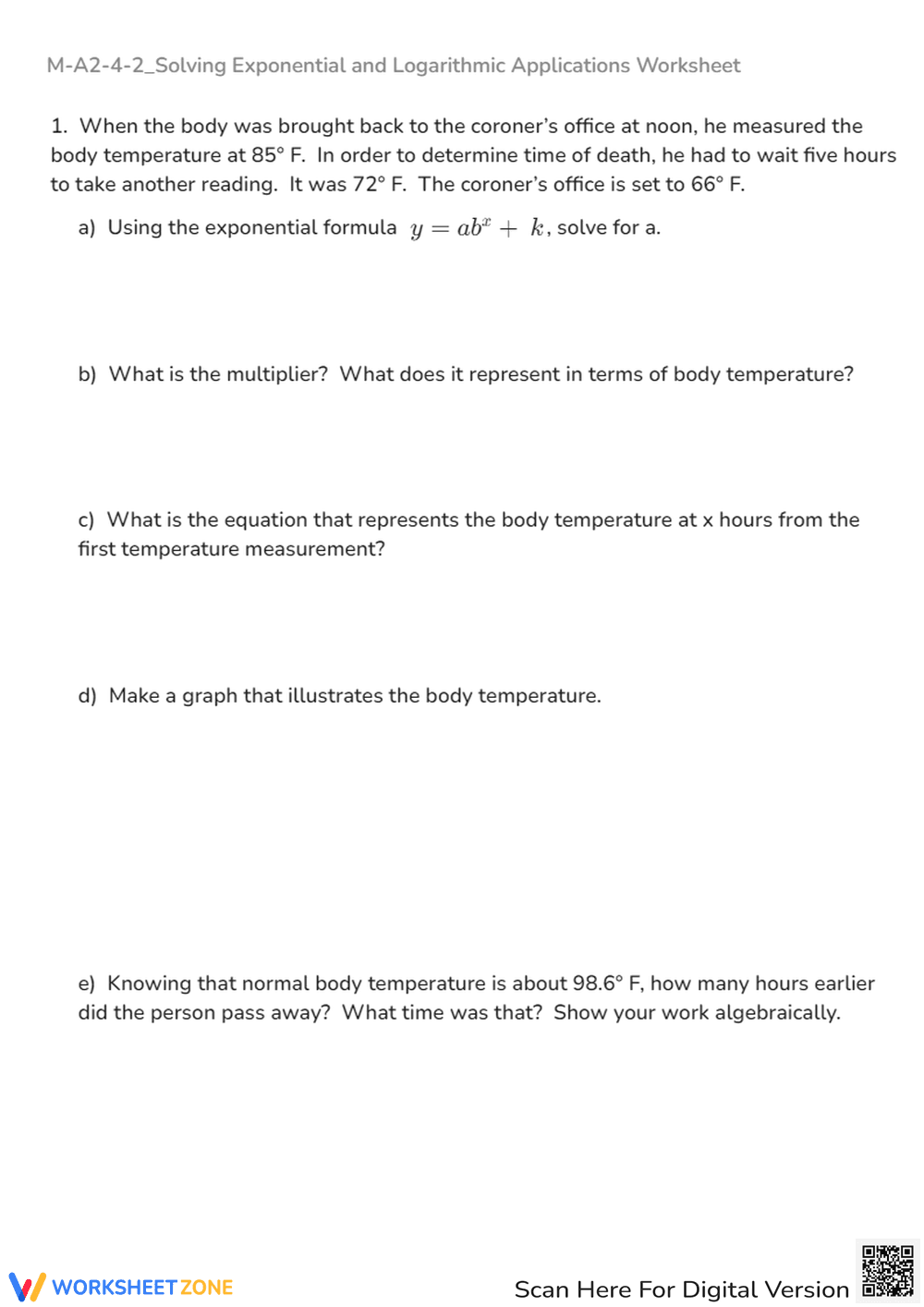 Forensic Math: Exponential Decay & Time of Death Worksheet - Page 1