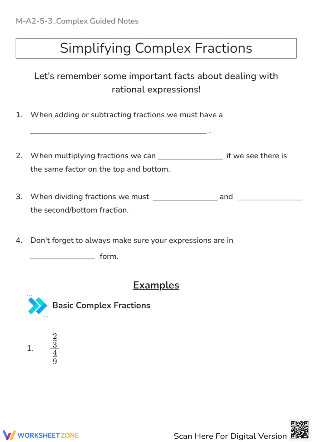 Complex Fractions Guided Notes - Simplify & Learn the Rules! - Page 1