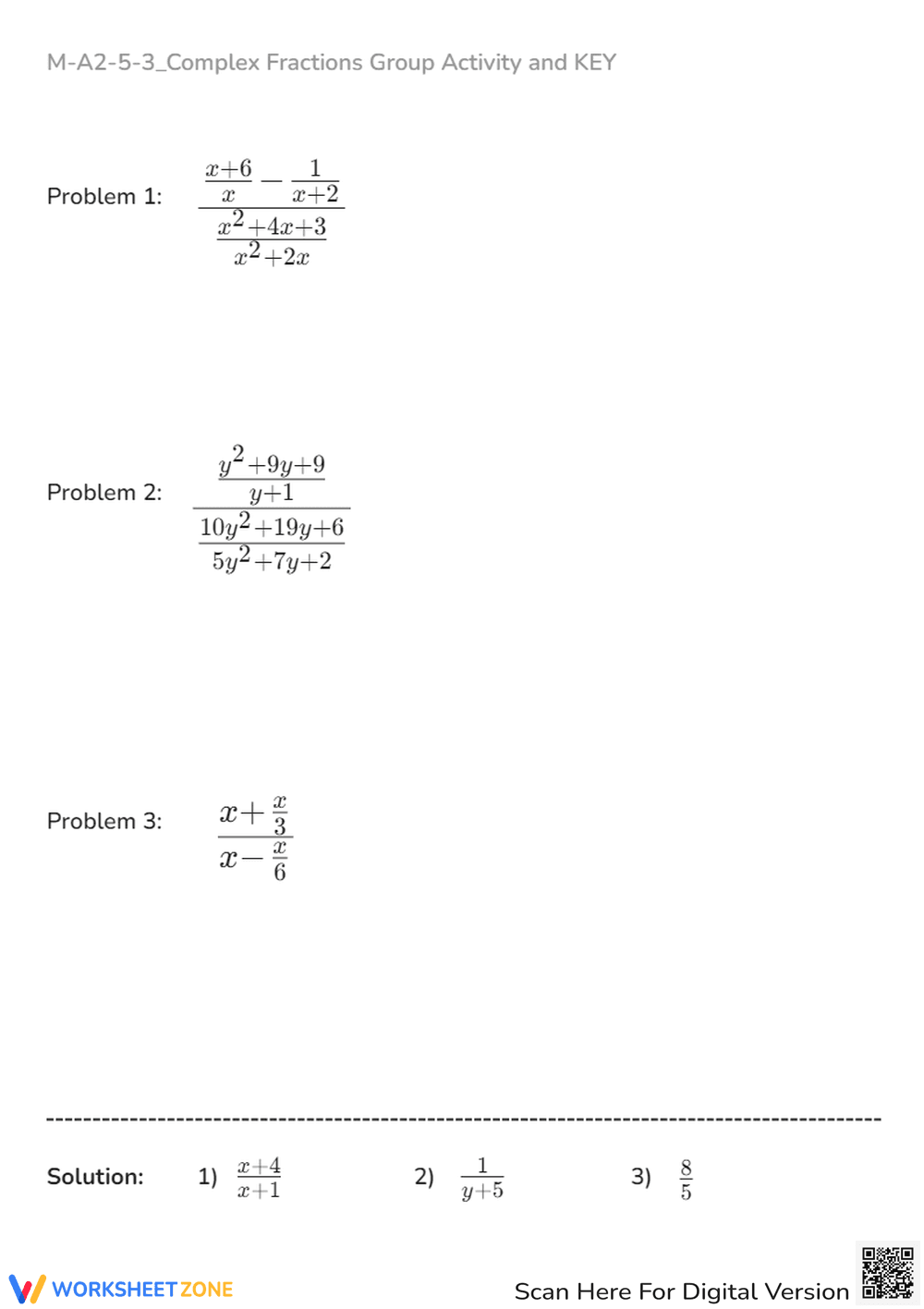 Complex Fractions Worksheet - Simplify Algebraic Expressions! - Page 1
