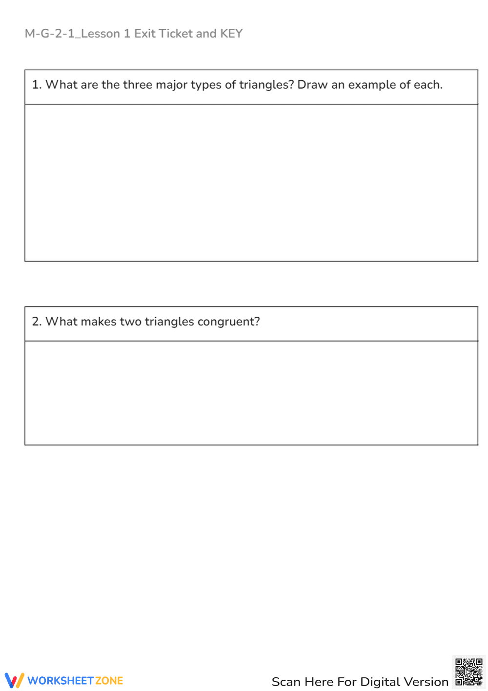 Triangle Types & Congruence Exit Ticket - Geometry Worksheet - Page 1