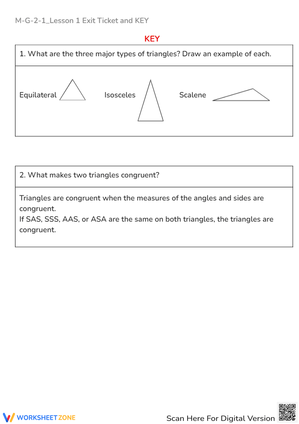 Triangle Types & Congruence Exit Ticket - Geometry Worksheet - Page 2