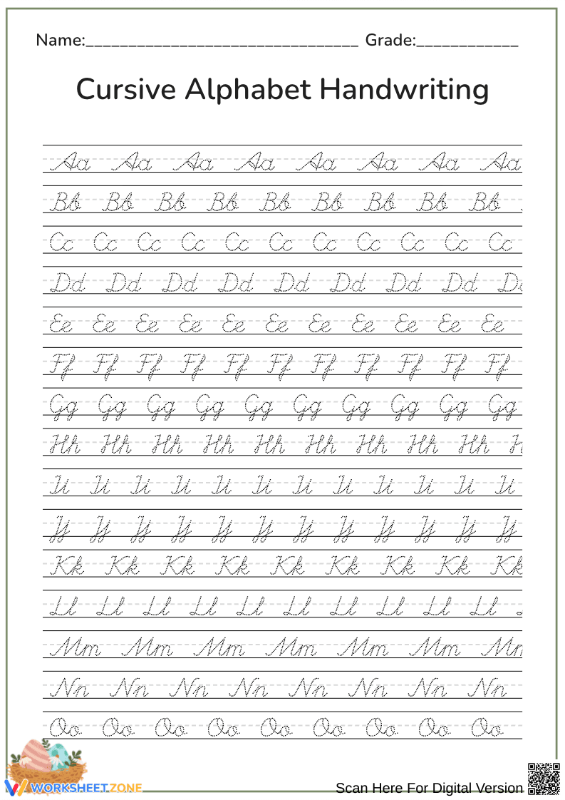 Cursive Alphabet Writing Practice Worksheet - Page 1