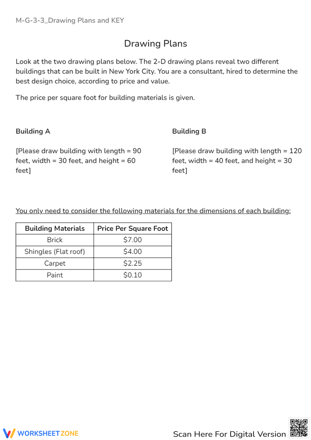 Building Design & Cost Analysis Worksheet - NYC Project - Page 1