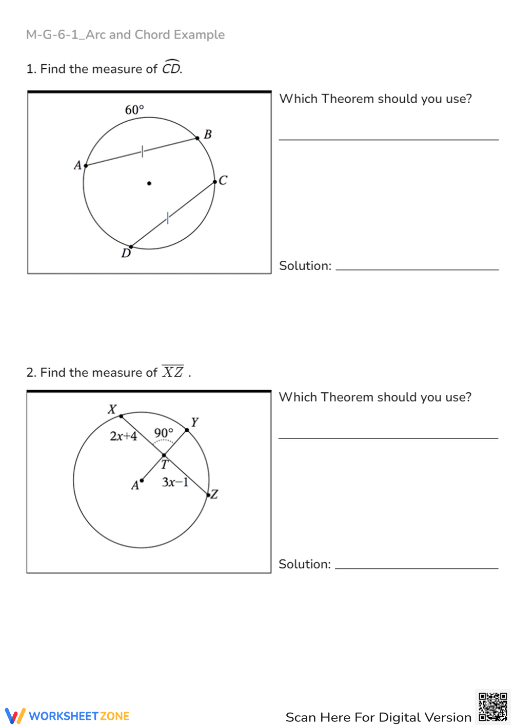 Geometry: Arcs and Chords Practice - Circle Theorems Worksheet - Page 1