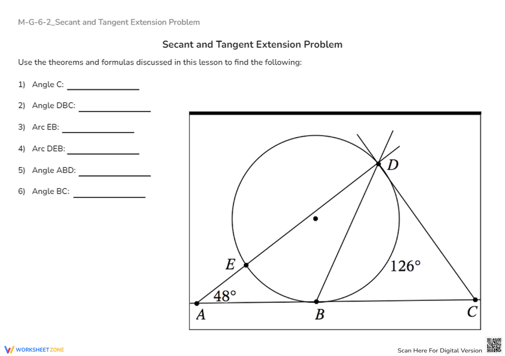 Secant & Tangent Geometry: Angle & Arc Measures Practice - Page 1