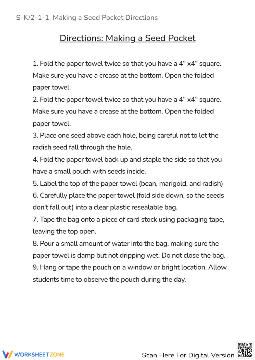 Making a Seed Pocket: Directions - Page 1