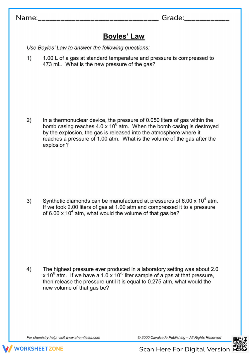 Boyles' Law worksheet - Page 1