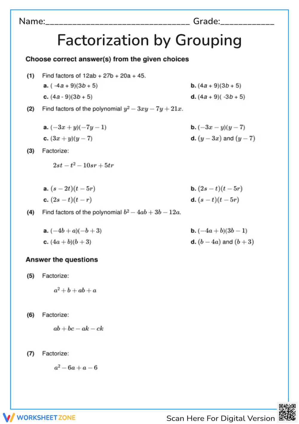 Factorization by Grouping - Page 1