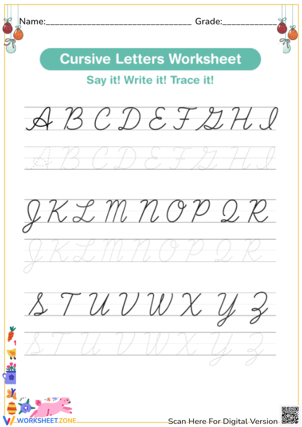 Cursive Letters Worksheet - Page 1