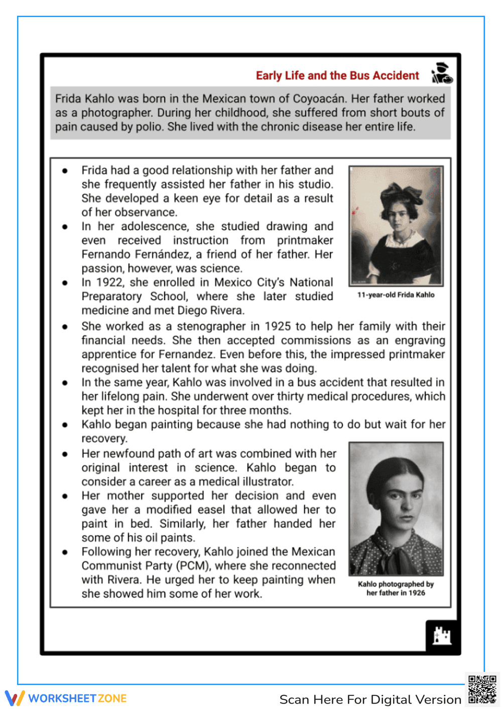 Frida Kahlo Biography Worksheet - Famous Artist Fact File for Kids - Page 2