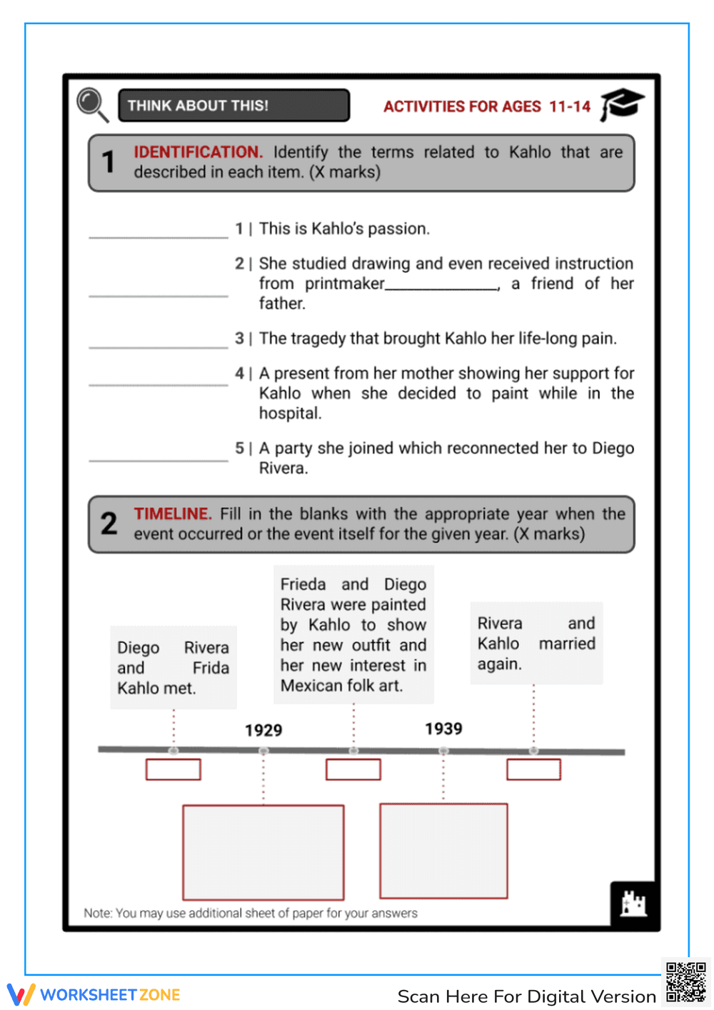 Frida Kahlo Biography Worksheet - Famous Artist Fact File for Kids - Page 3