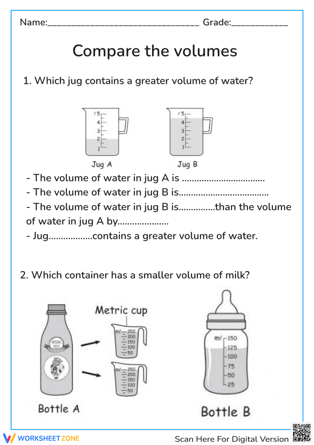 Compare the Volumes of Liquids - Page 1