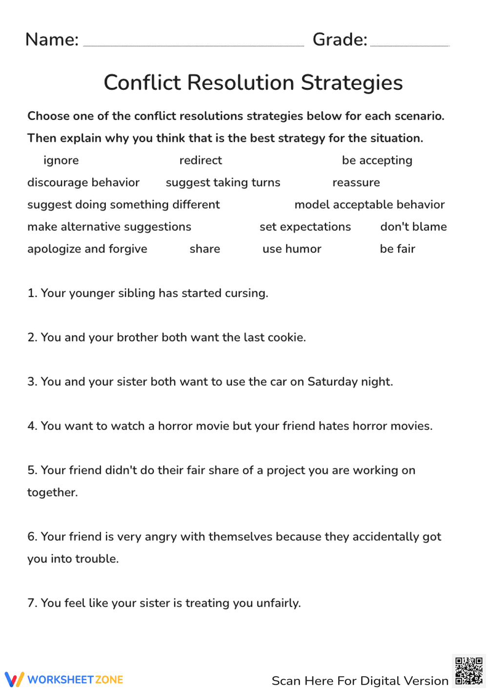 Explore Conflict Resolution Strategies with This Worksheet - Page 1