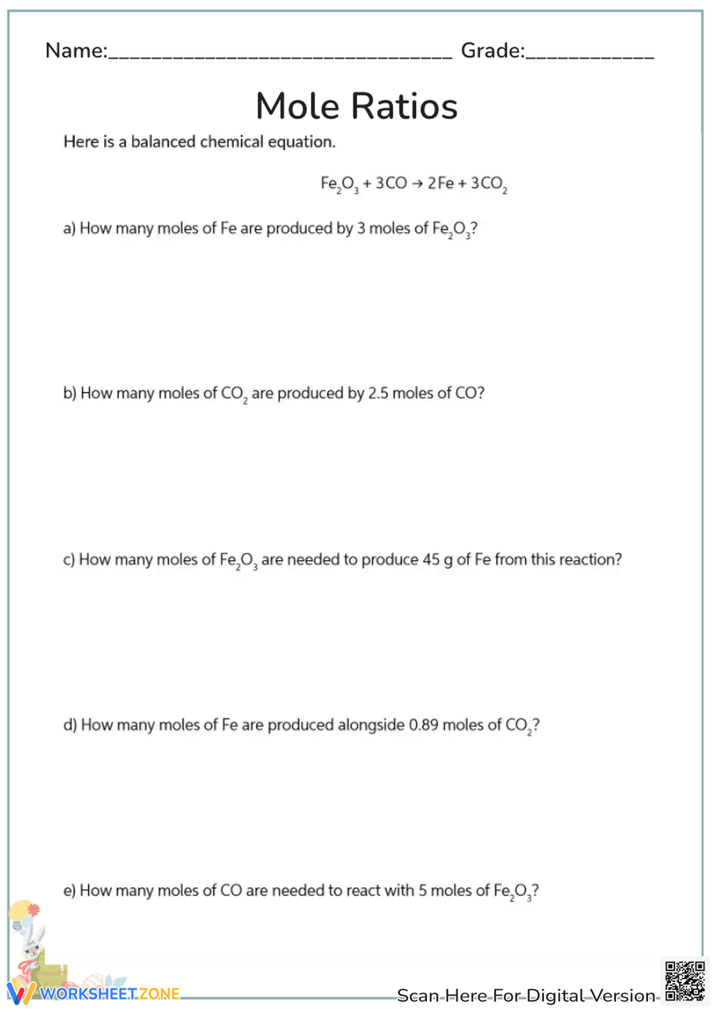 Mole Ratio Practice: Stoichiometry Worksheet for High School Chemistry - Page 1
