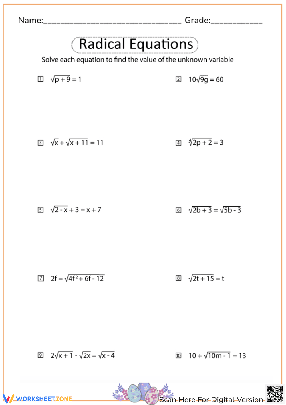 Radical Equations Math Problems - Page 1