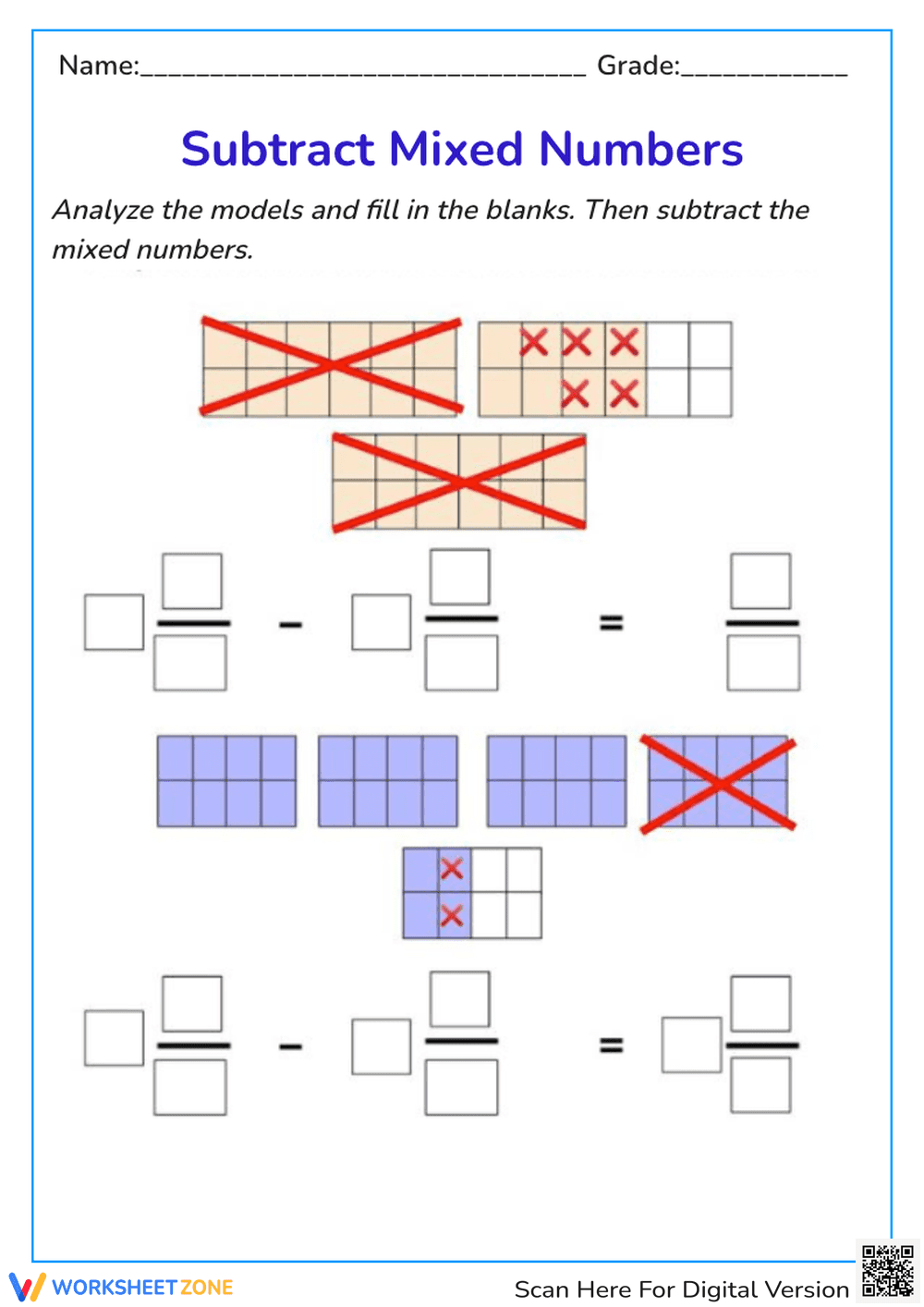 Subtract Mixed Numbers - Page 1
