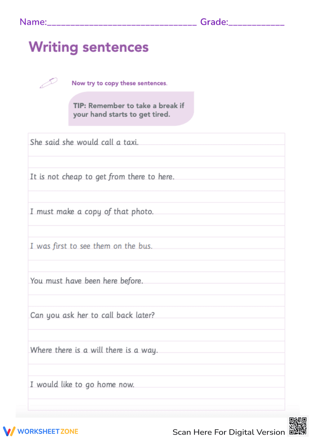 Writing Sentences 1 - Page 1