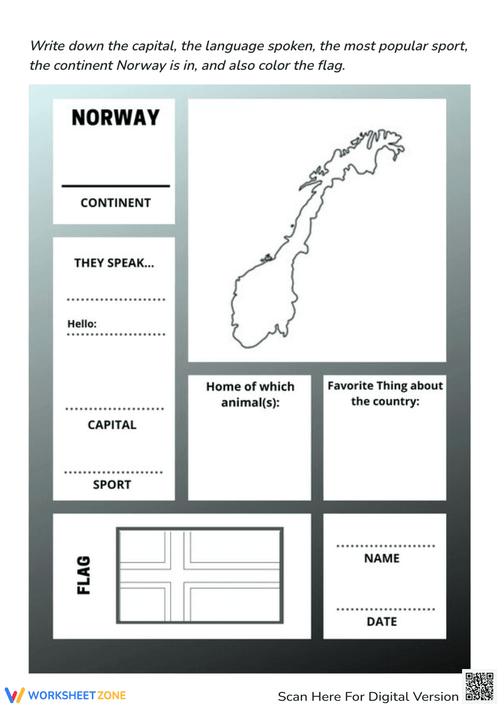 Norway Geography Worksheet - Map, Flag, Facts & Fun! - Page 1
