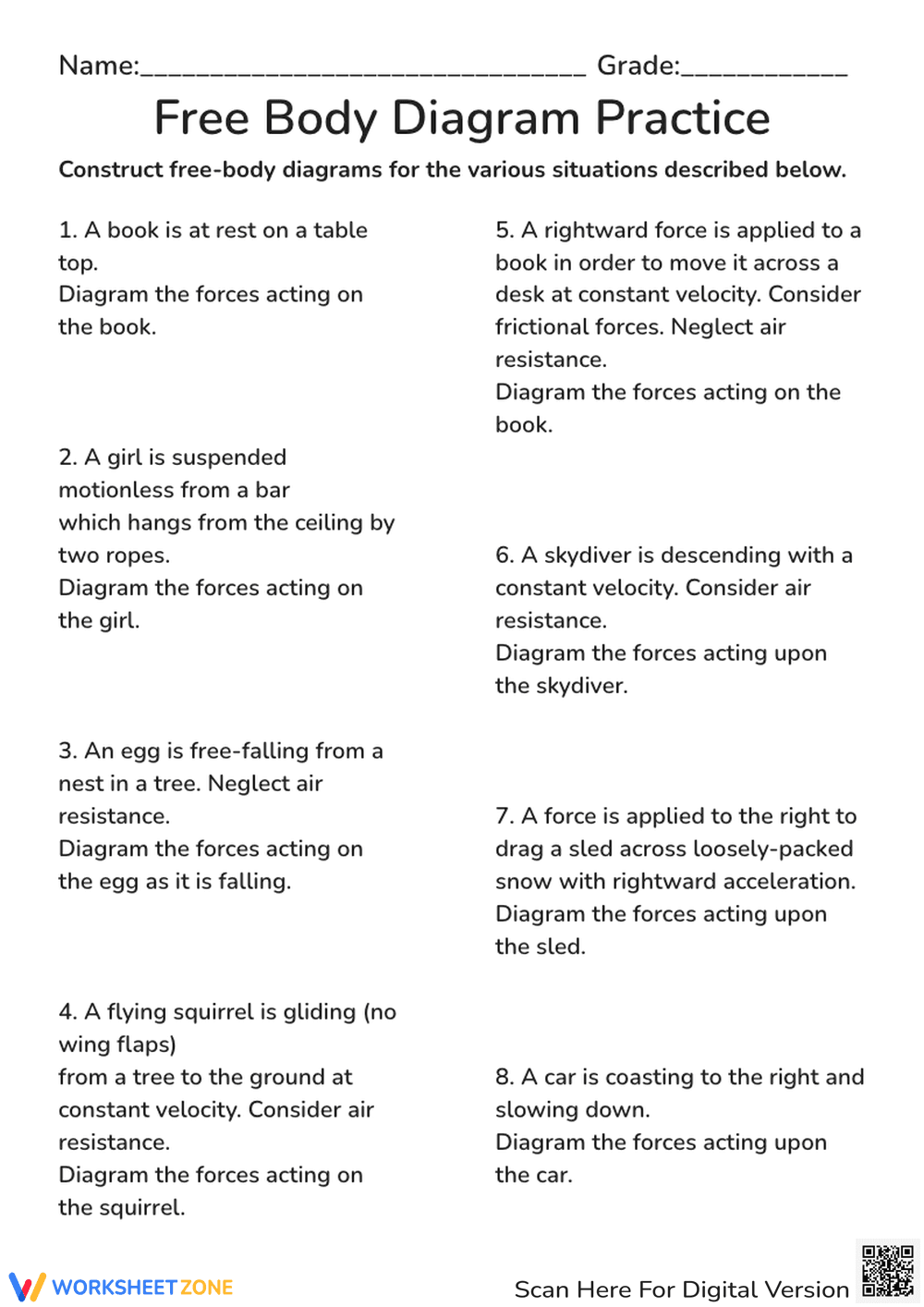 Free Body Diagram Practice - Page 1