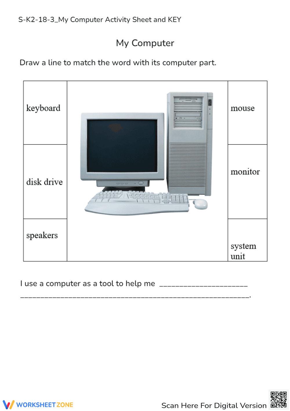 My Computer Parts Matching - Learn Technology Basics Worksheet - Page 1