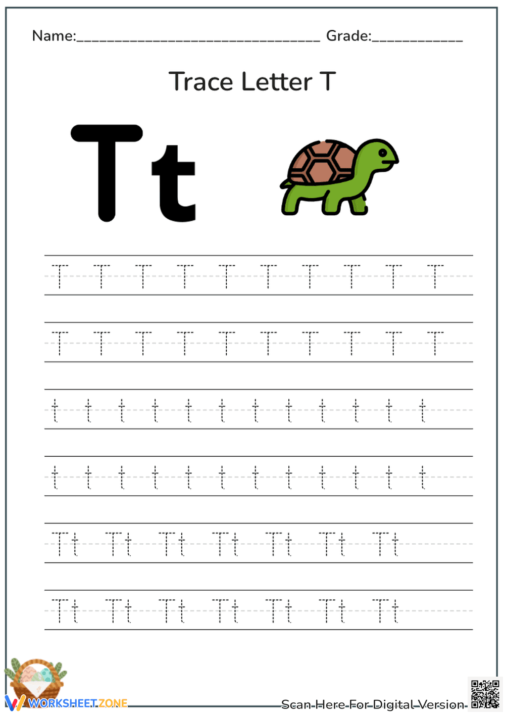 Letter T Tracing Worksheet | Turtle Power! - Page 1