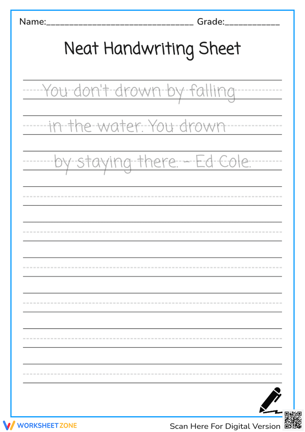 Ed Cole Quote Handwriting Practice - Grades 1-3 Penmanship - Page 1
