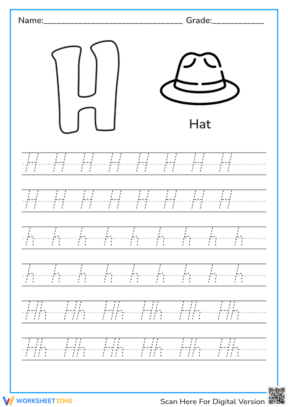 Letter H Tracing Worksheet | Hat Theme - Page 1