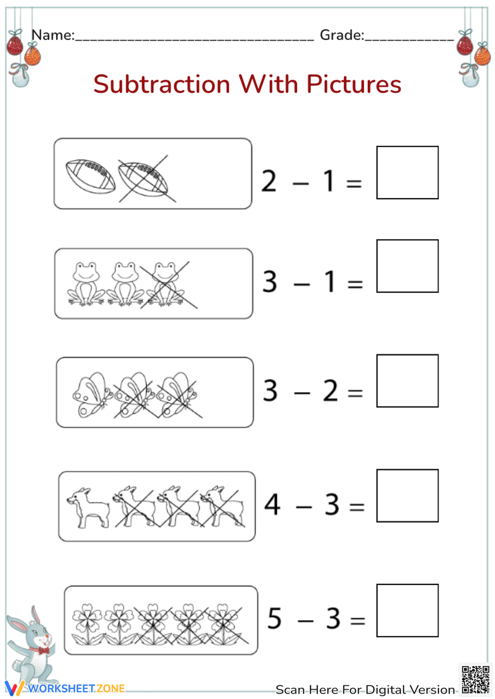 Kindergarten Subtraction - Page 1