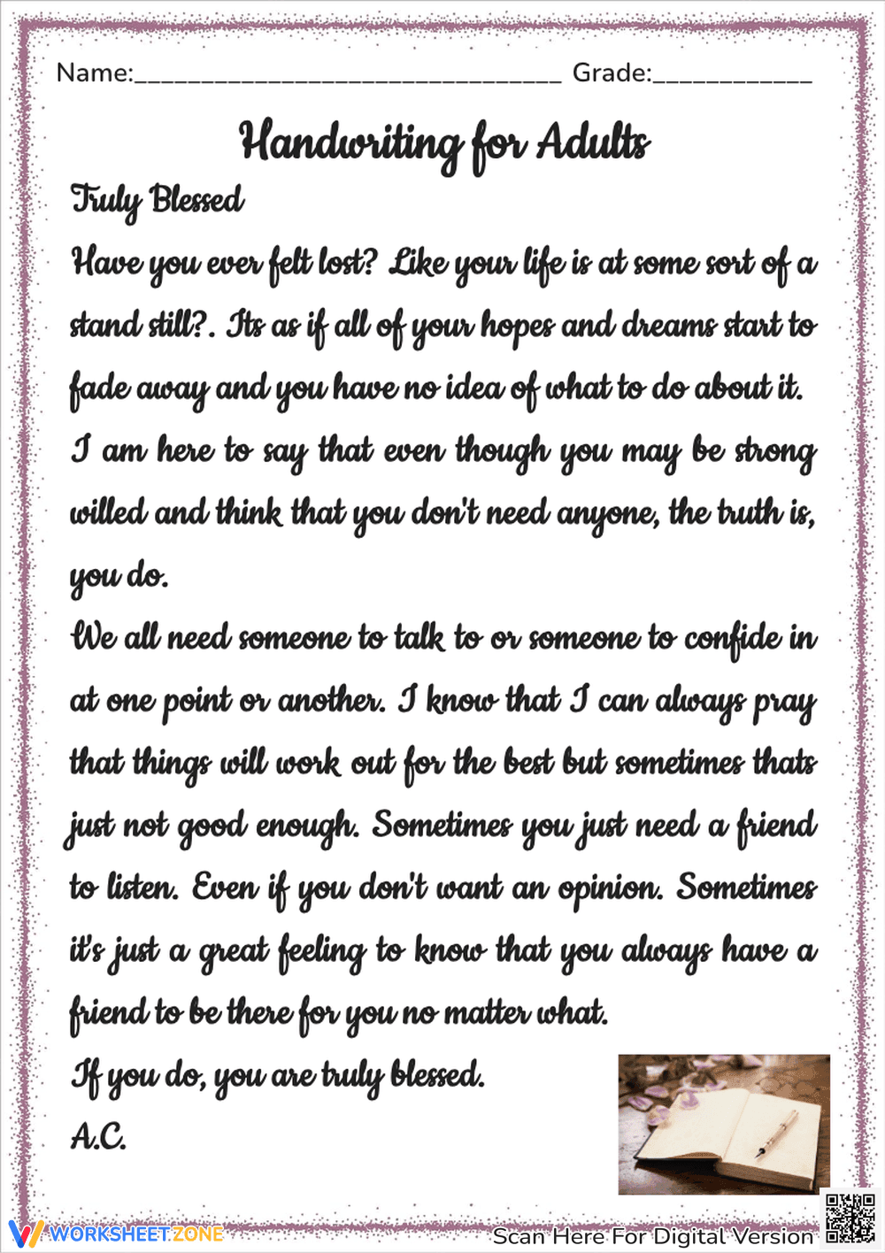 Reflective Adults Handwriting Practice - Page 1