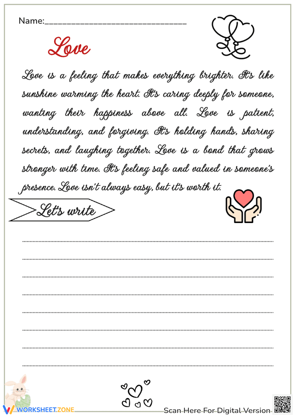 Love & Emotions: Adult Handwriting Practice Sheet - Page 1