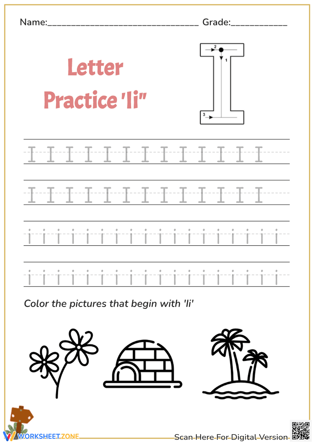 Letter I Handwriting Practice - Trace & Write for Beginners - Page 1