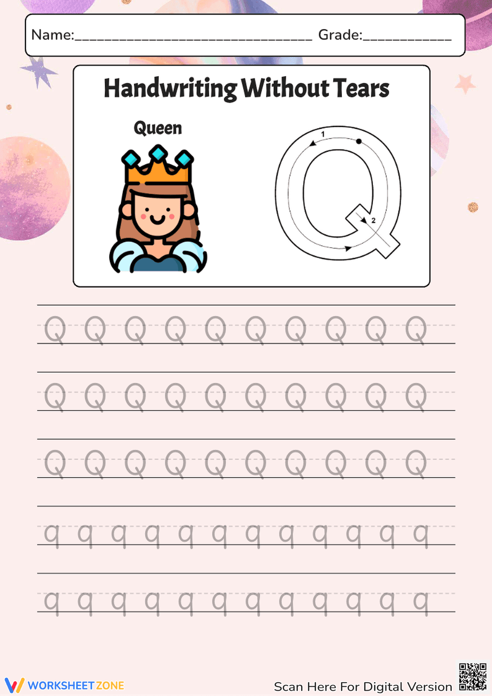 Letter Q - Handwriting Without Tears Queen Edition - Page 1