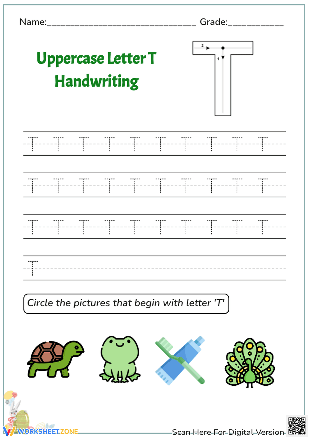 Handwriting Without Tears: Uppercase T Practice - Page 1