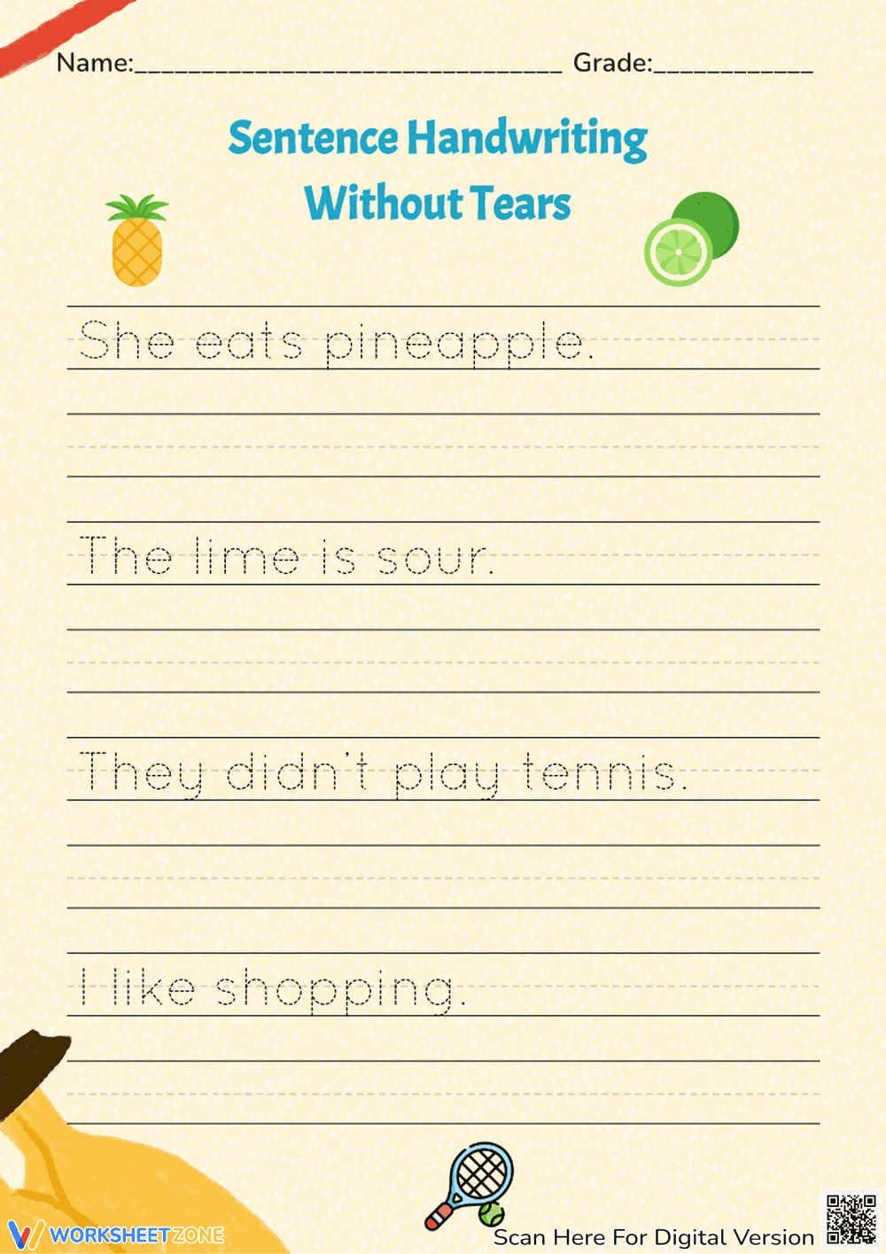 Handwriting Practice: Simple Sentence Tracing - K & Grade 1 - Page 1