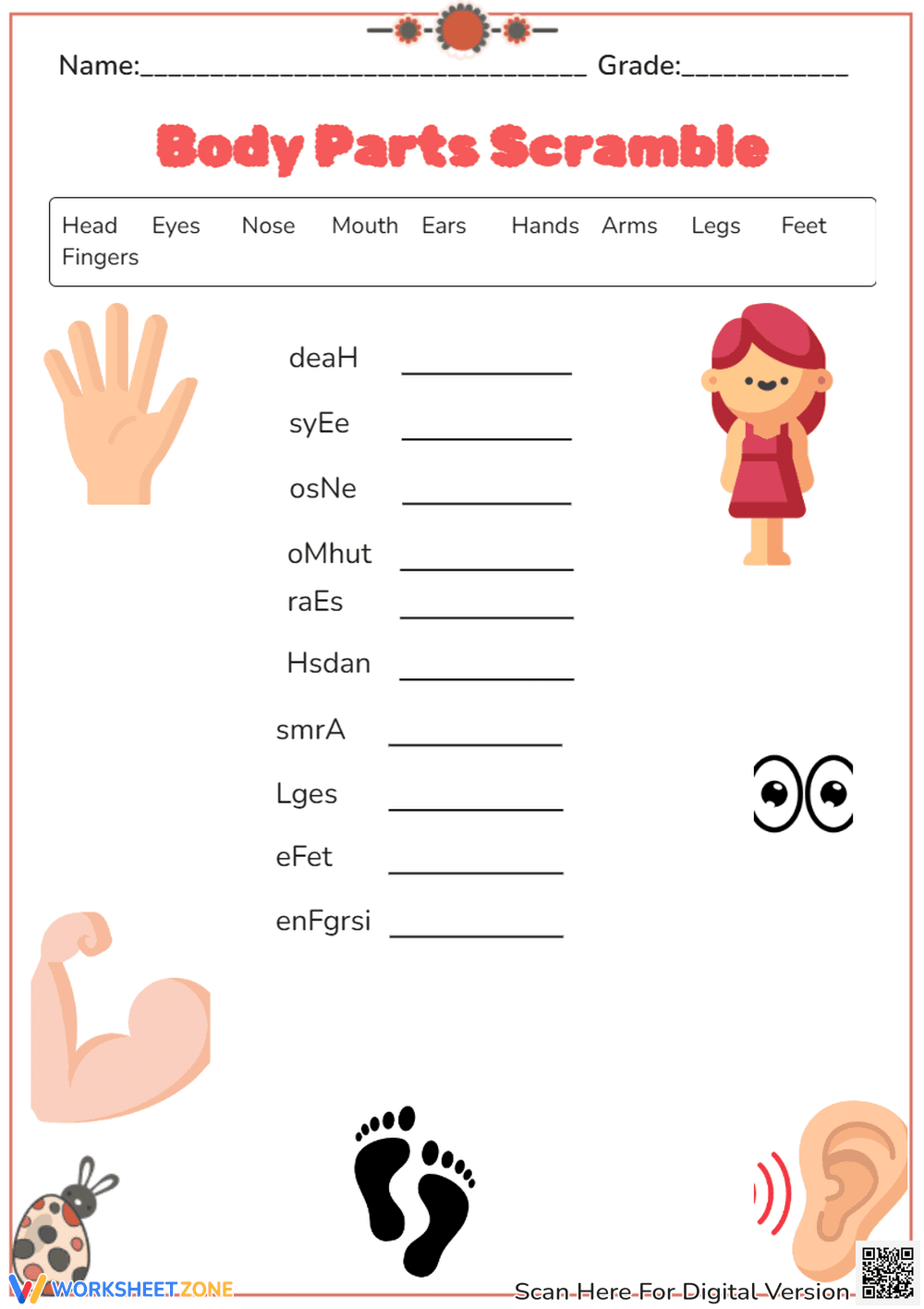 Body Parts Scramble: Vocabulary Challenge - Page 1