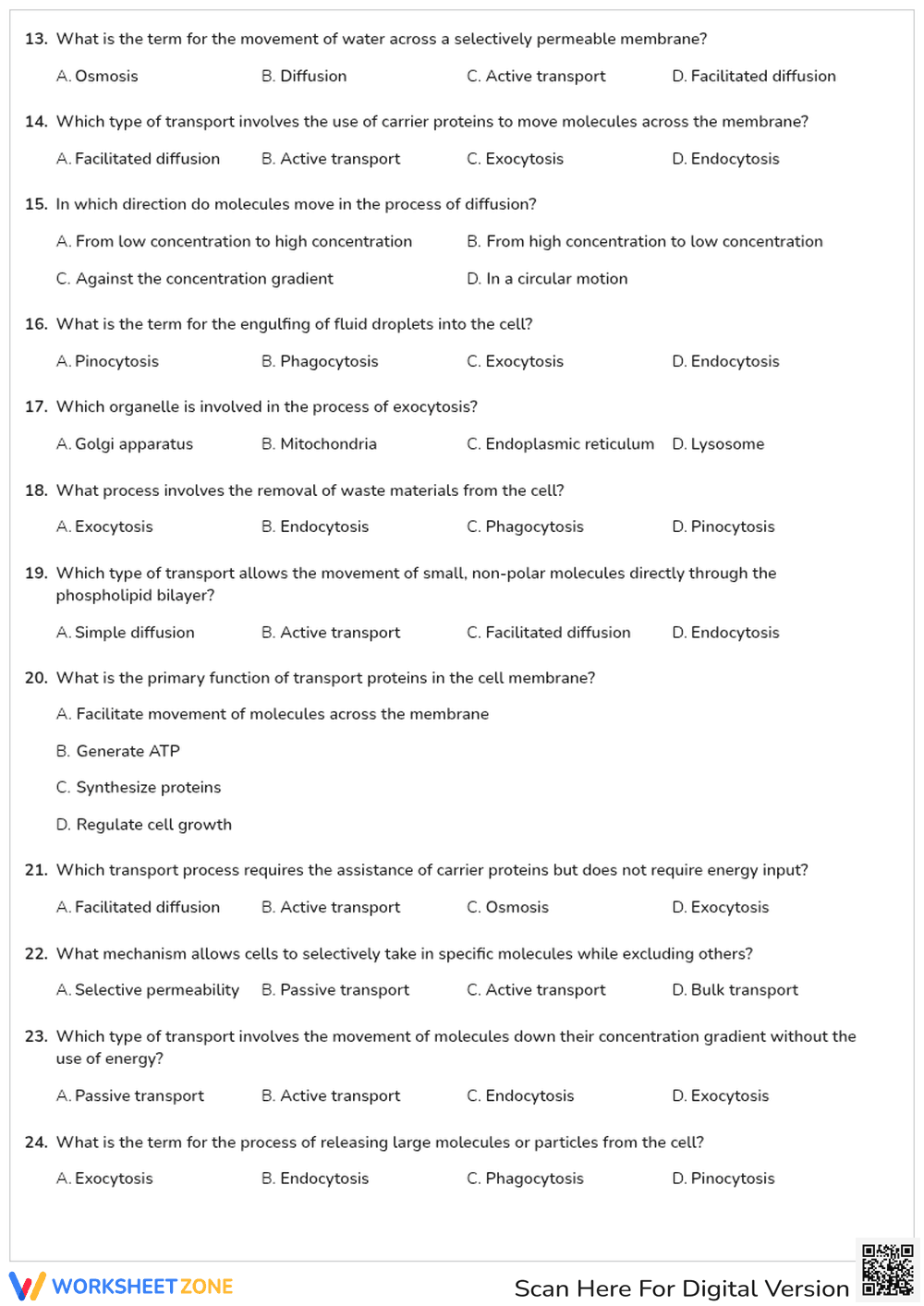 Set 50 Questions on Transport in Cell Physiology - Page 2