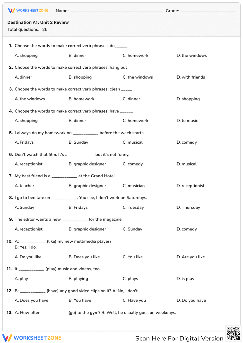Destination A1: Unit 2 Review - Page 1