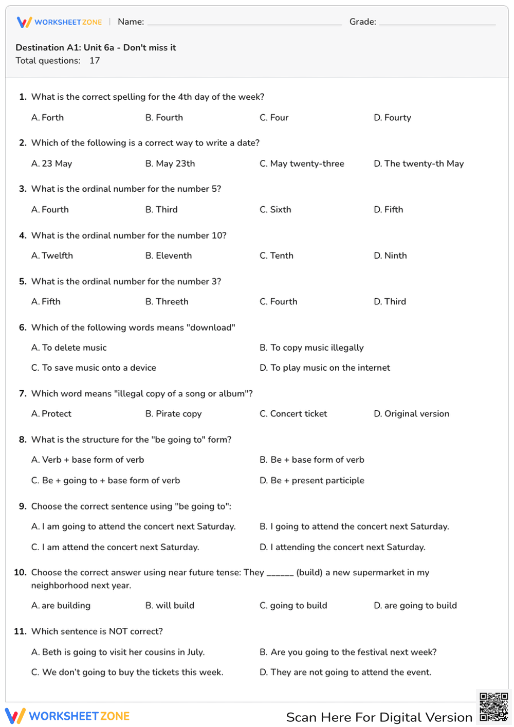 Destination A1: Unit 6a - Don't miss it - Page 1