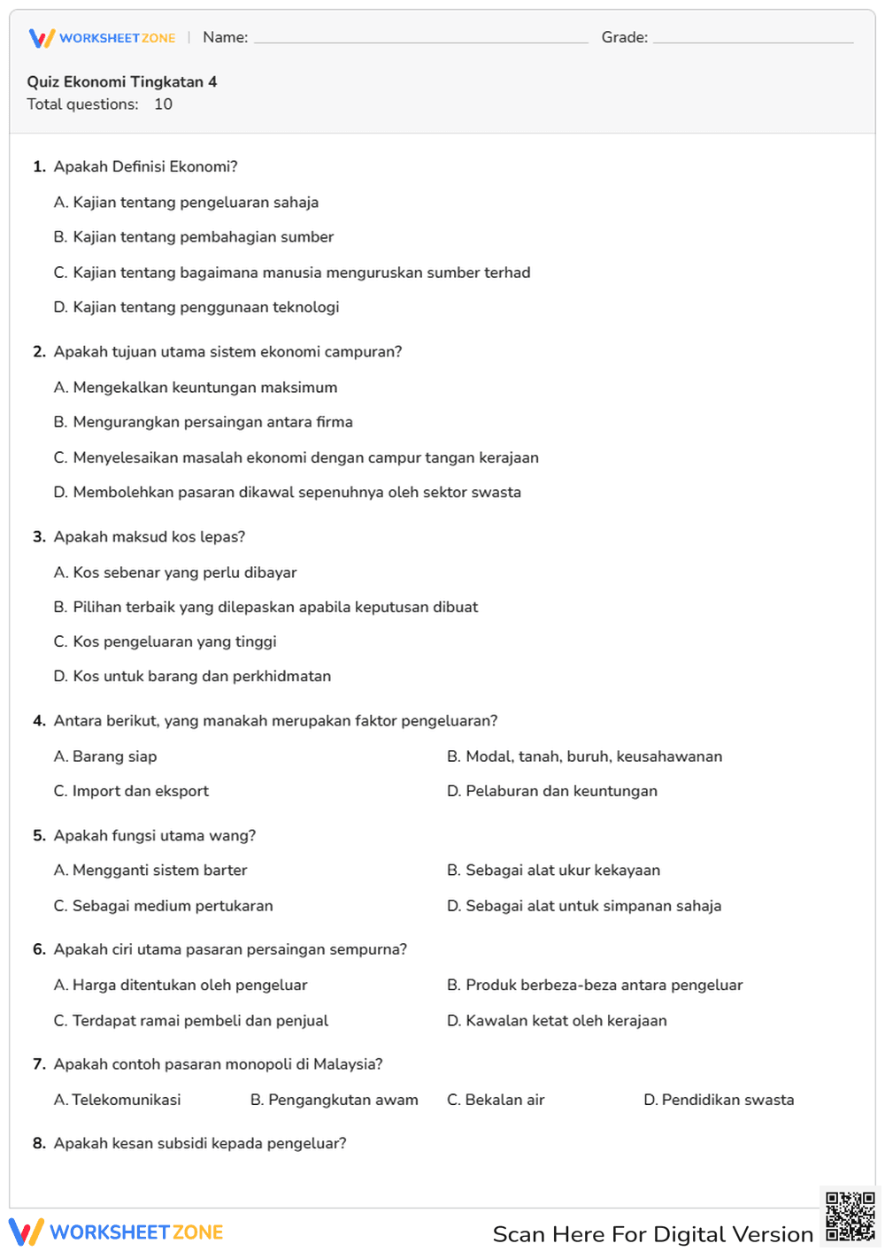 Quiz Ekonomi Tingkatan 4 - Page 1