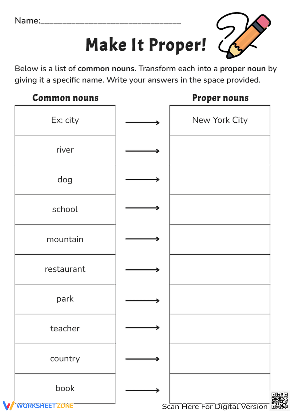 Make It Proper! Noun Transformation Worksheet - Page 1