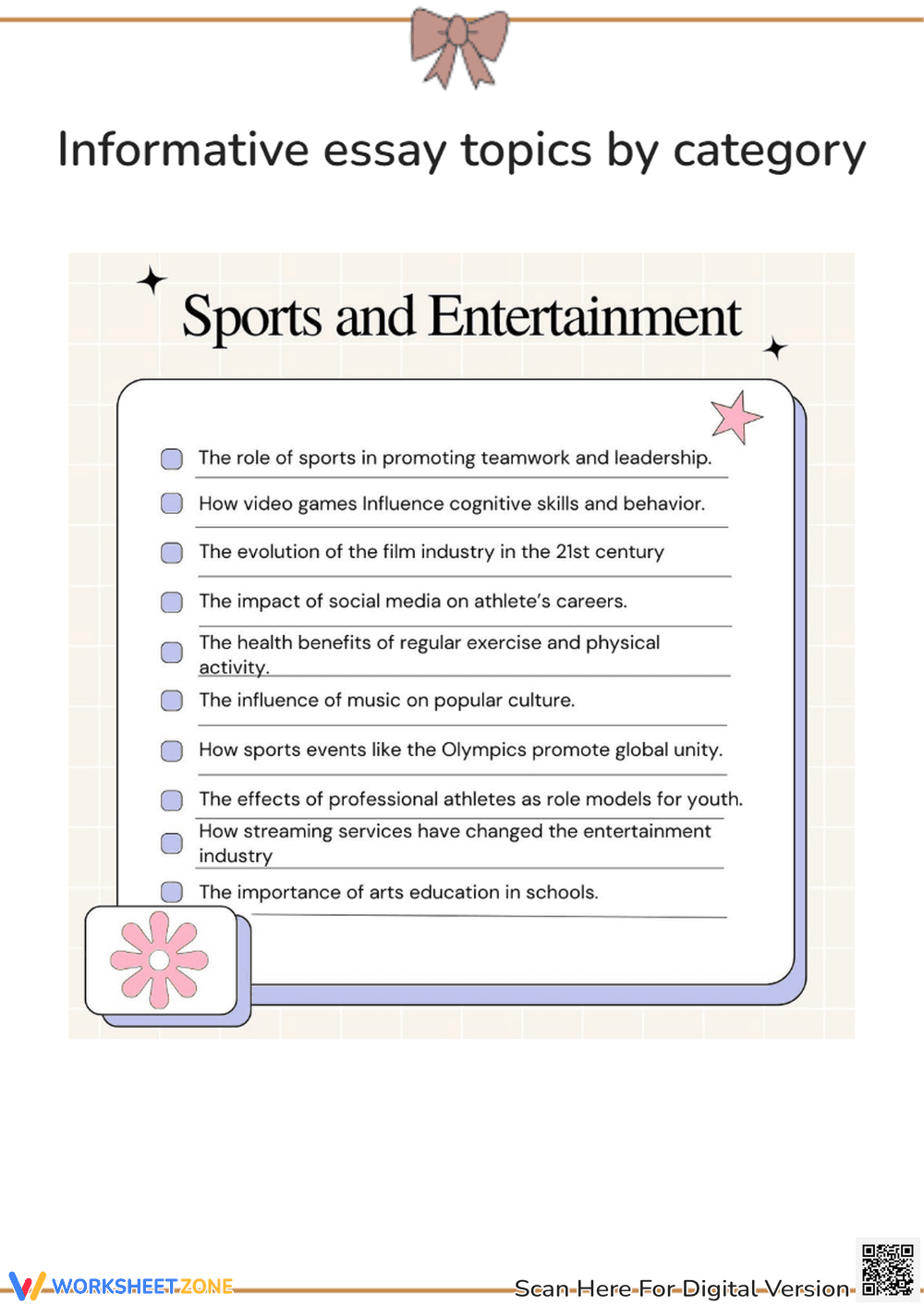 Sports and Entertainment Worksheets - Page 1